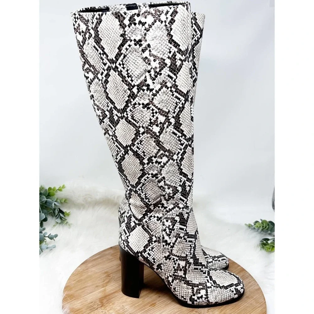 Kenneth Cole Justin Snake Skin Knee High Boots white and black size 6 - Picture 8 of 10